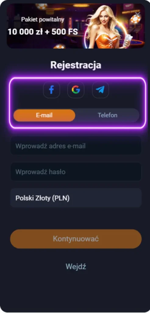 Kasyno Vox wybierz metodę rejestracji