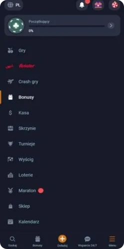 Lista menu Vox Casino